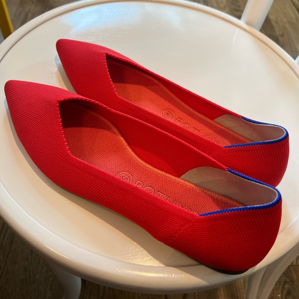 Rothy’s Never Worn, Pointed Toe Flats, Bright Red